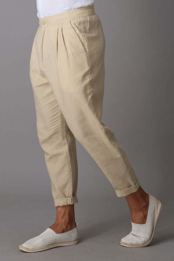 BEIGE LINEN PANT (RELAXED TAPERED FIT)