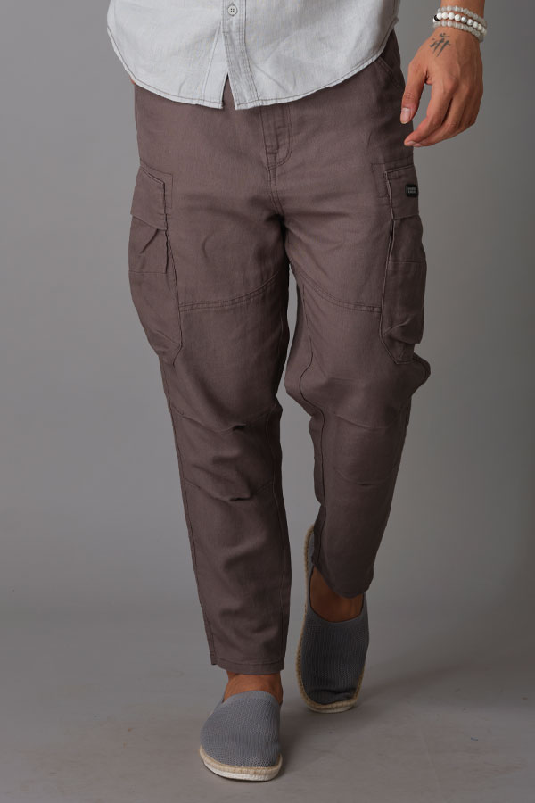 CHARCOAL LINEN CARGO PANT (RELAXED TAPERED FIT)