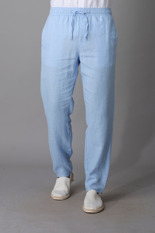 SKY BLUE LINEN PANT (RELAXED TAPERED FIT)