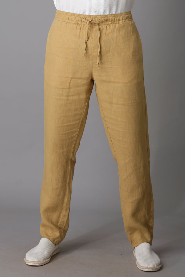 KHAKI LINEN PANT (RELAXED TAPERED FIT)