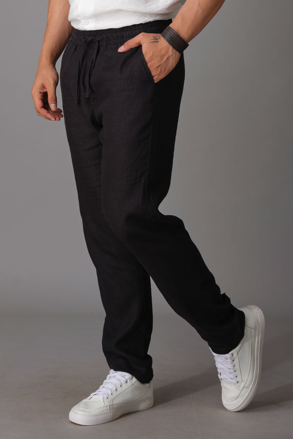 JET BLACK LINEN PANT (RELAXED TAPERED FIT)