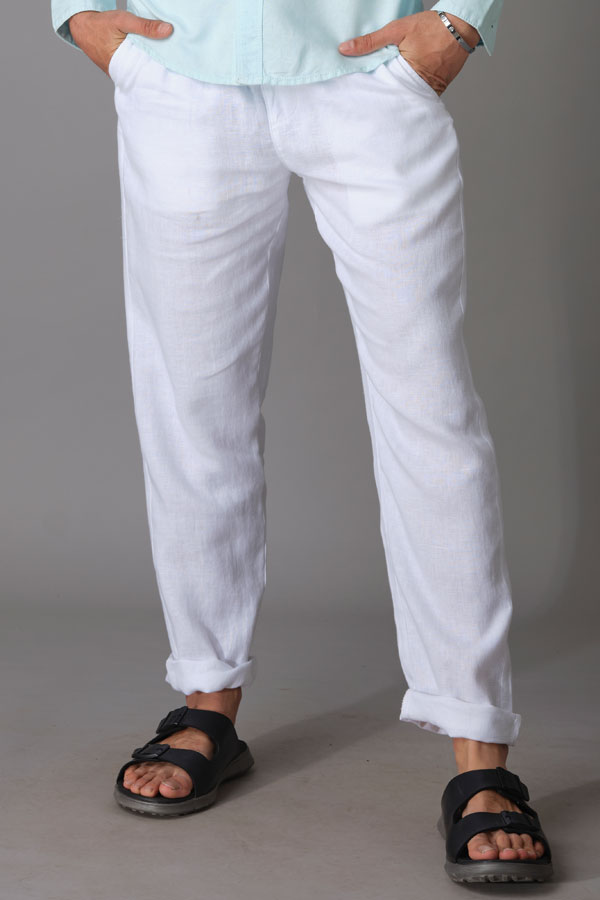 WHITE LINEN PANT (RELAXED TAPERED FIT)