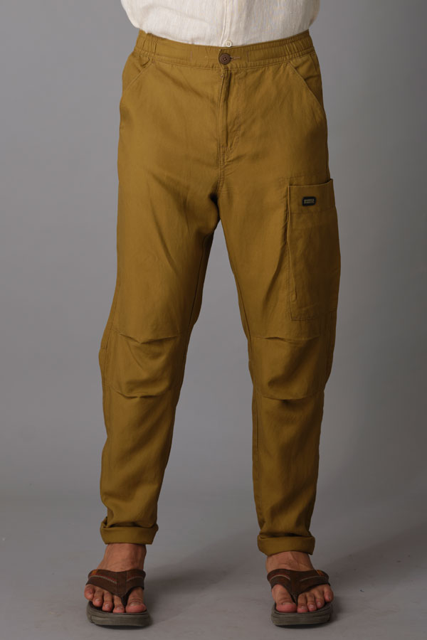 DK KHAKI LINEN CARGO PANT (RELAXED FIT)