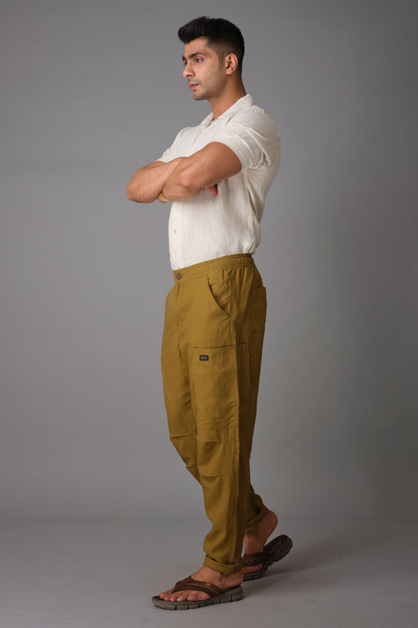 DK KHAKI LINEN CARGO PANT (RELAXED FIT)