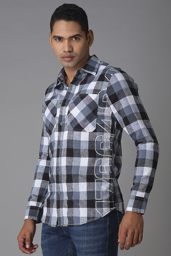 INDIGO GREY FULL SLEEVE CHECK SHIRT (AXEL F/SLV FIT)