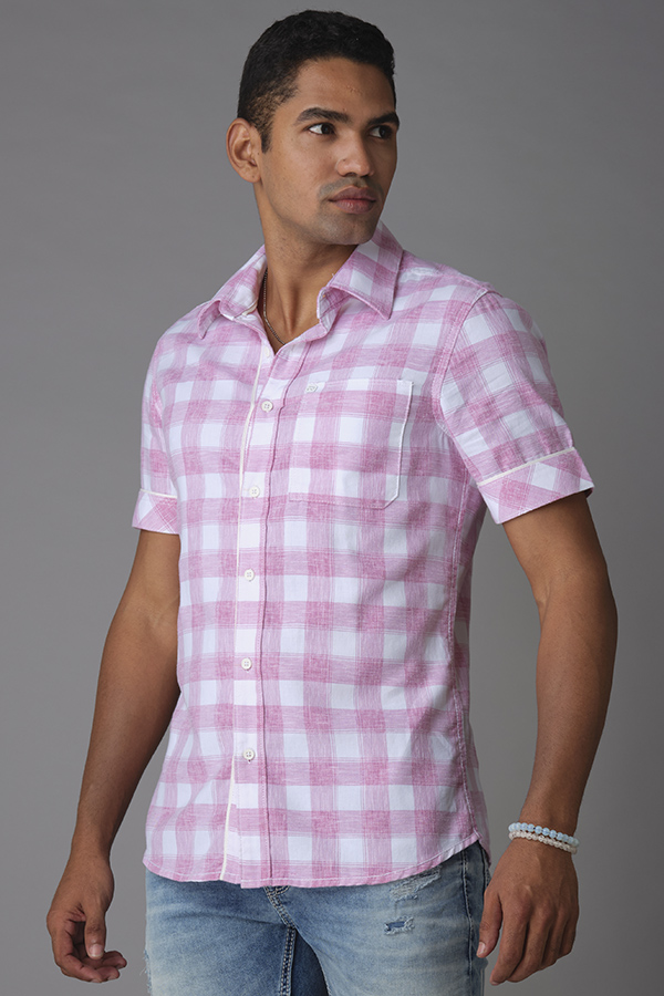 LILAC HALF SLEEVE CHECK SHIRT (AXEL H/SLV FIT)