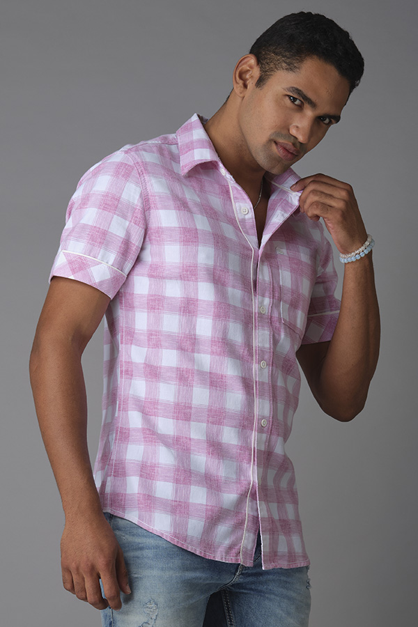 LILAC HALF SLEEVE CHECK SHIRT (AXEL H/SLV FIT)