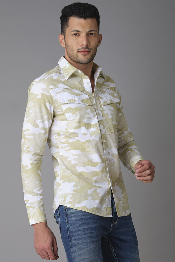 GREEN CAMO FULL SLEEVE PRINTED SHIRT (AXEL F/SLV FIT)