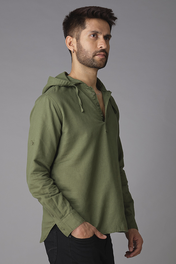 MILITARY GREEN FULL SLEEVE LINEN SHIRT (AXEL F/SLV FIT)