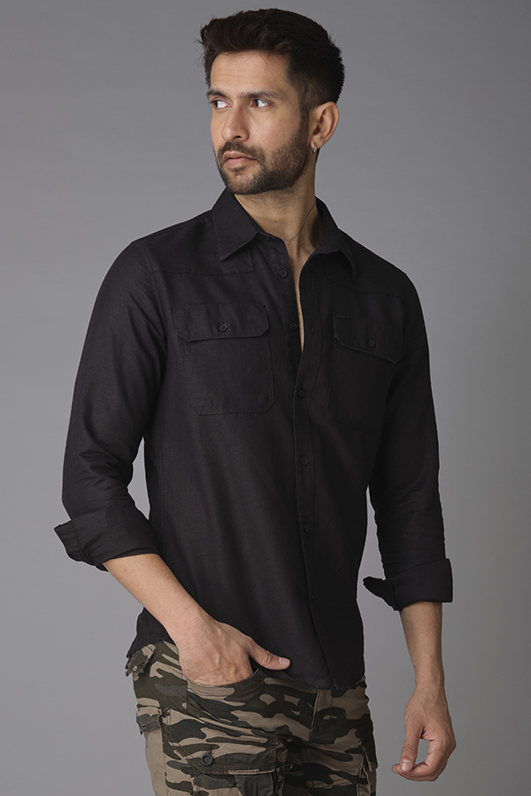 BLACK FULL SLEEVE LINEN SHIRT (TONY F/SLV FIT)