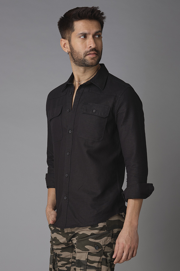 BLACK FULL SLEEVE LINEN SHIRT (TONY F/SLV FIT)