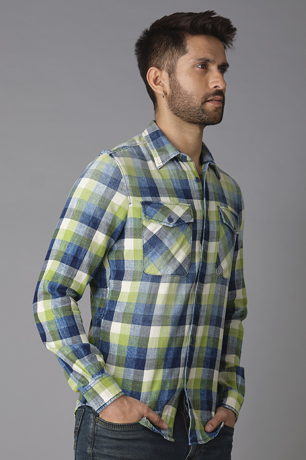 INDIGO GREEN FULL SLEEVE CHECK SHIRT (STALONE F/SLV FIT)