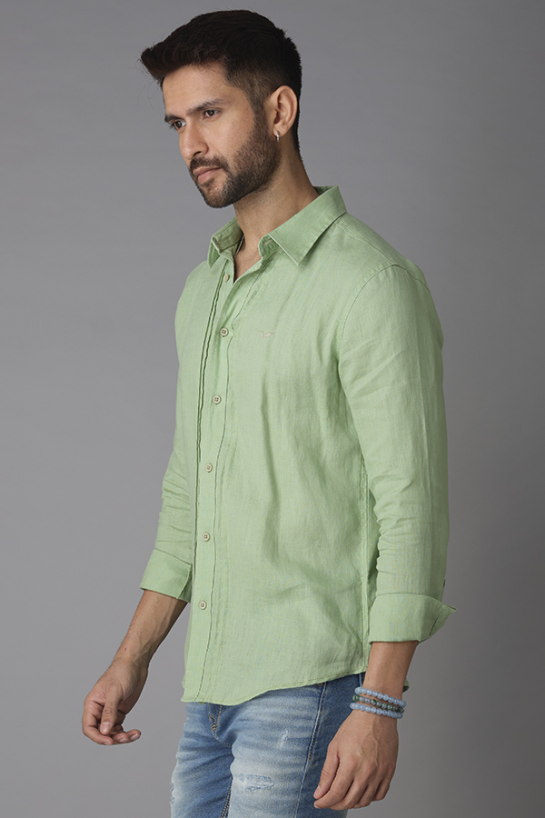 LT GREEN FULL SLEEVE LINEN SHIRT (ZACK F/SLV FIT)