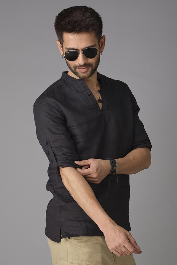 BLACK FULL SLEEVE LINEN SHIRT (ZACK F/SLV FIT)