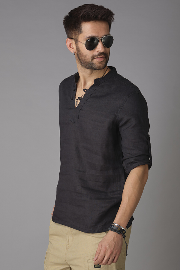 BLACK FULL SLEEVE LINEN SHIRT (ZACK F/SLV FIT)