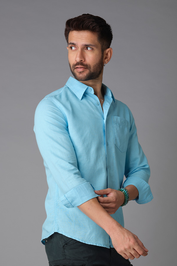 SKY BLUE FULL SLEEVE LINEN SHIRT (ZACK F/SLV FIT)