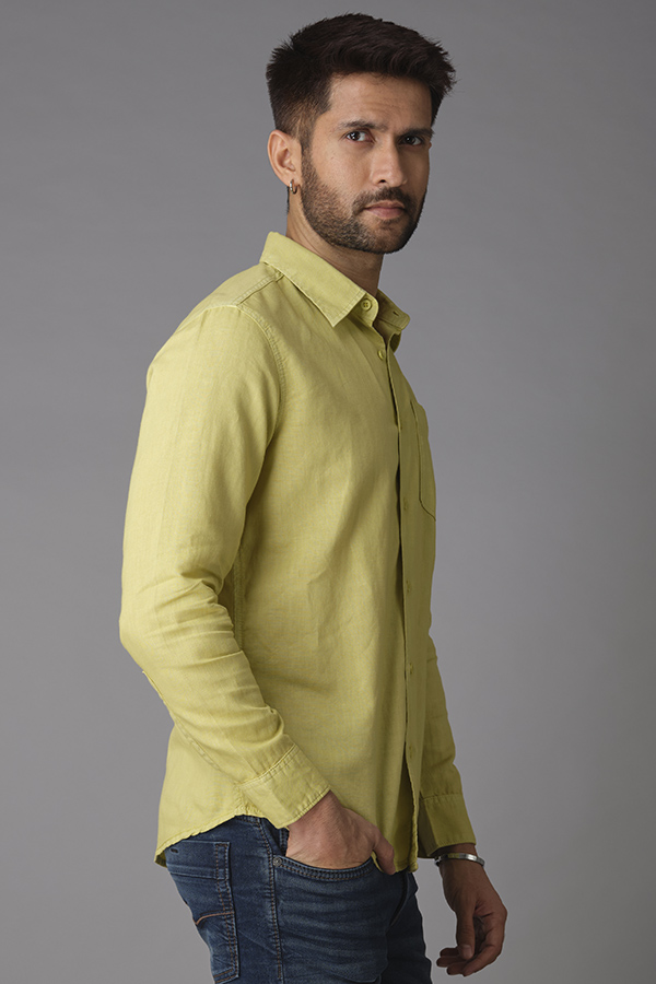 LEMON GREEN FULL SLEEVE LINEN SHIRT (ZACK F/SLV FIT)