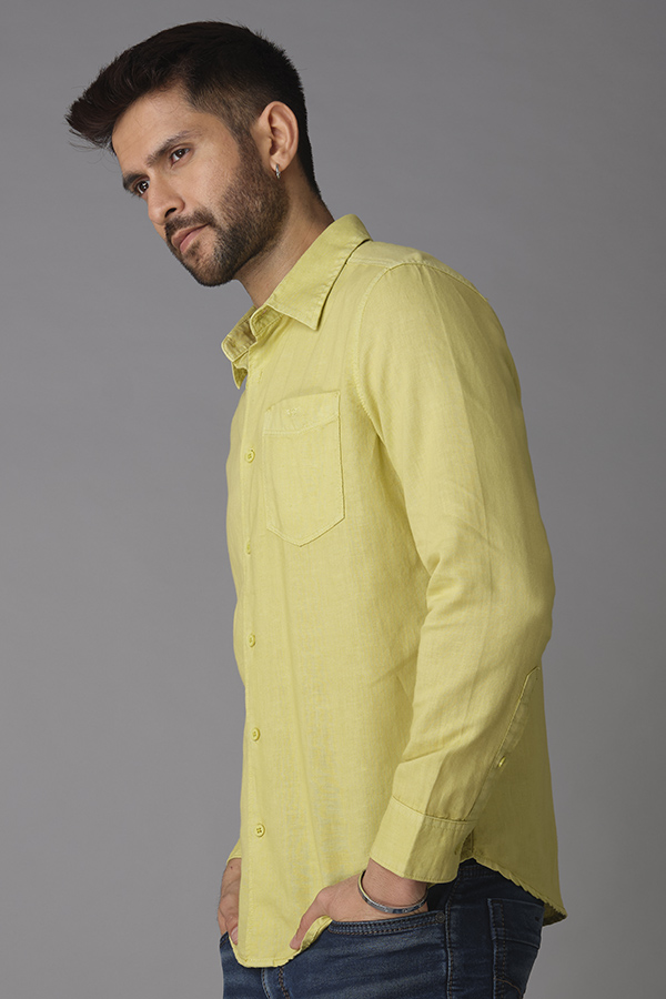 LEMON GREEN FULL SLEEVE LINEN SHIRT (ZACK F/SLV FIT)