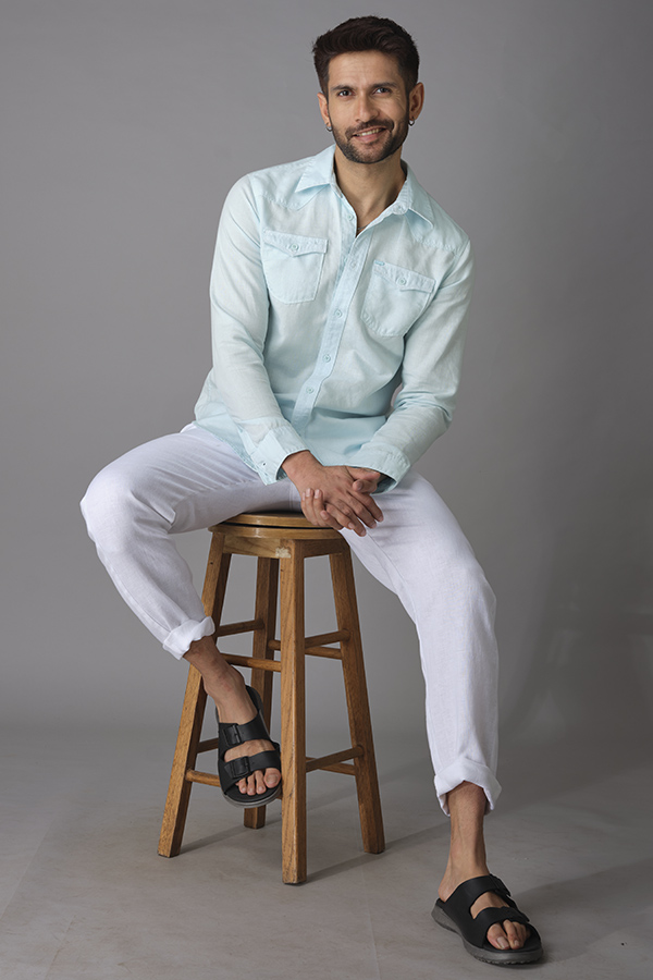 LT BLUE FULL SLEEVE LINEN SHIRT (ZACK F/SLV FIT)