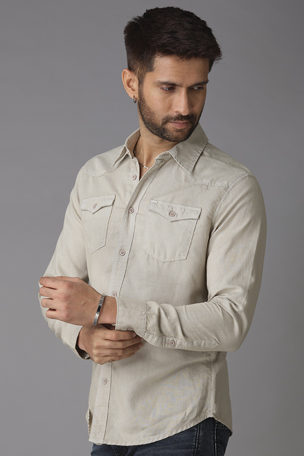 LT GREY FULL SLEEVE LINEN SHIRT (ZACK F/SLV FIT)