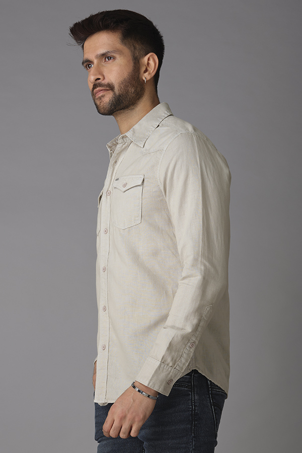 LT GREY FULL SLEEVE LINEN SHIRT (ZACK F/SLV FIT)