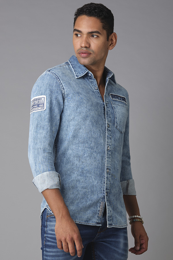 MED BLUE FULL SLEEVE DENIM SHIRT (AXEL F/SLV FIT)