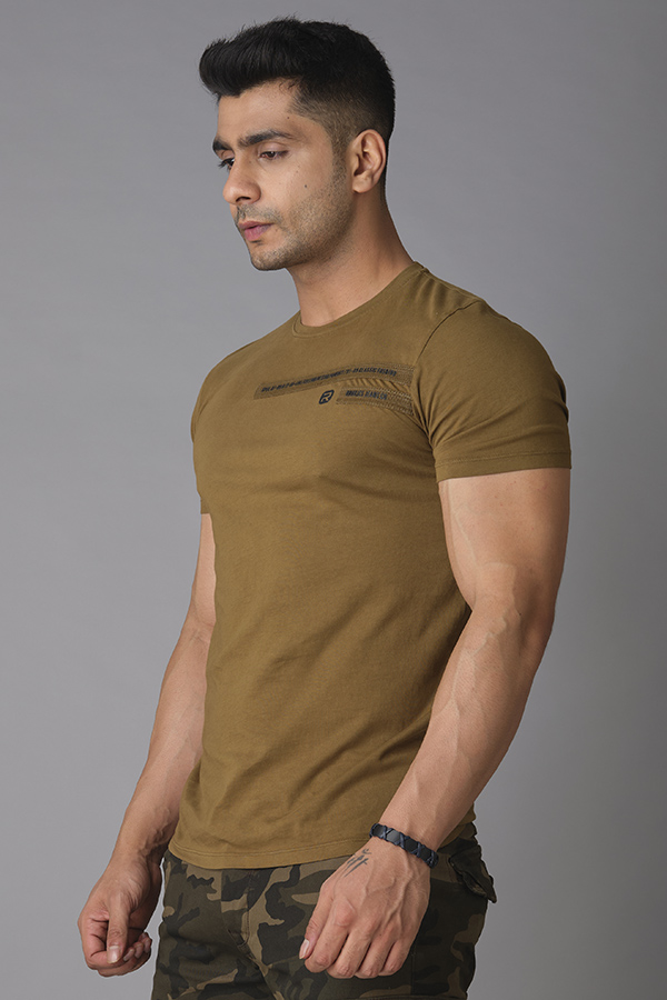 KHAKI HALF SLEEVE ROUND NECK TEE (R NECK H/SLV SLIM)