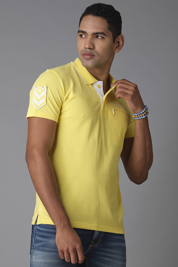 YELLOW HALF SLEEVE PIOUE POLO TEE (POLO NECK H/SLV SLIM)