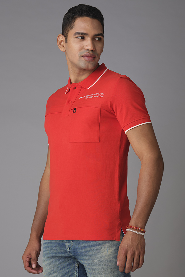 RED HALF SLEEVE PIOUE POLO TEE (POLO NECK H/SLV SLIM)