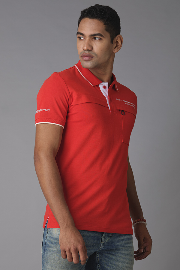 RED HALF SLEEVE PIOUE POLO TEE (POLO NECK H/SLV SLIM)