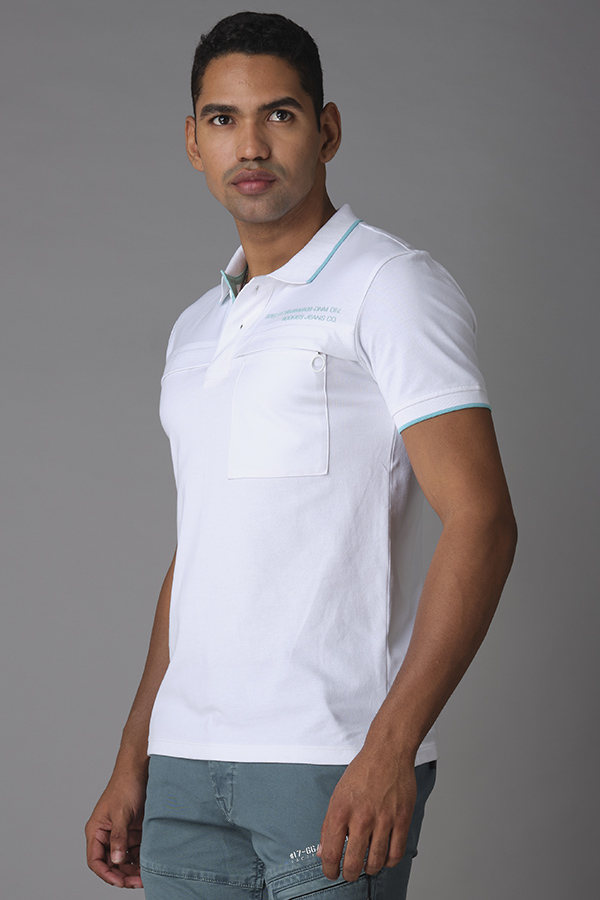 WHITE HALF SLEEVE PIOUE POLO TEE (POLO NECK H/SLV SLIM)