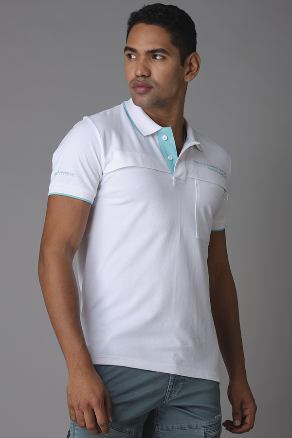 WHITE HALF SLEEVE PIOUE POLO TEE (POLO NECK H/SLV SLIM)