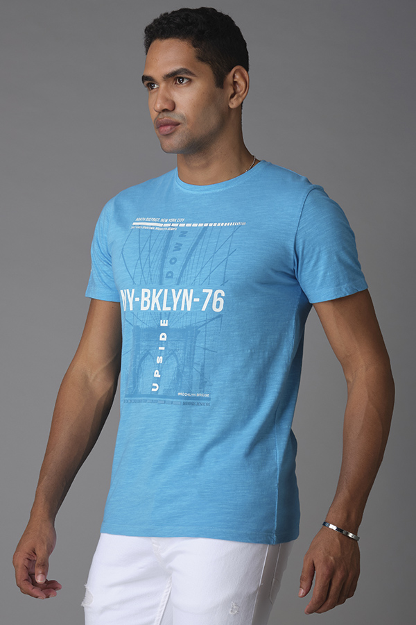 BLUE HALF SLEEVE ROUND NECK TEE (R NECK H/SLV SLIM)