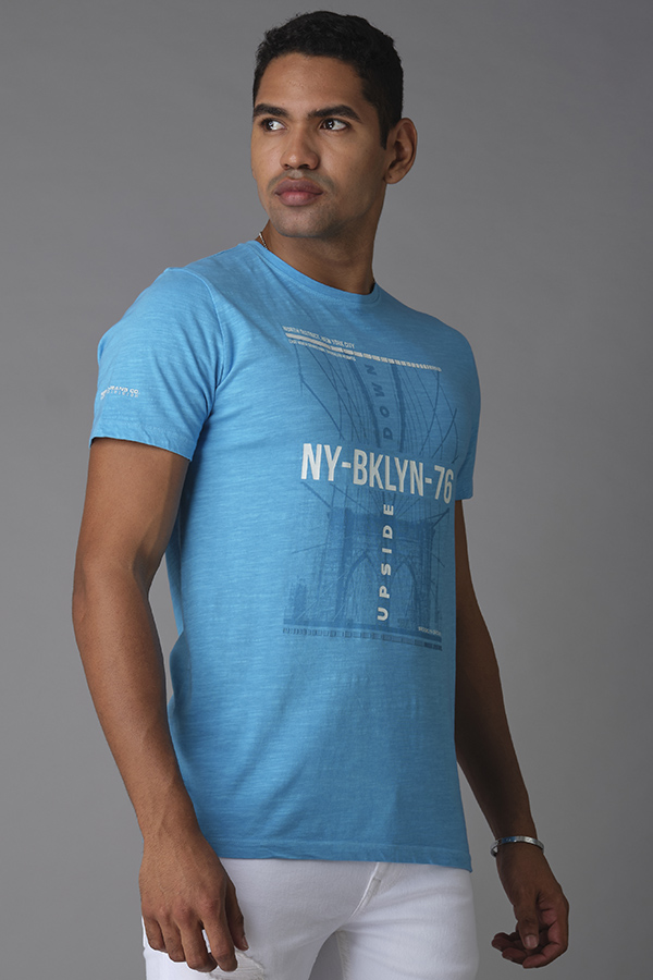 BLUE HALF SLEEVE ROUND NECK TEE (R NECK H/SLV SLIM)