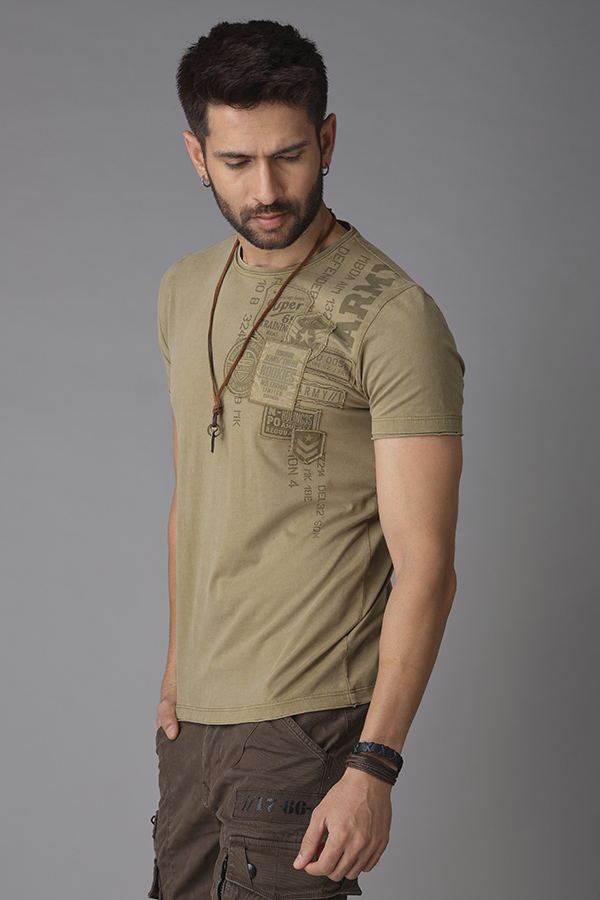 KHAKI HALF SLEEVE ROUND NECK TEE (R NECK H/SLV SLIM)