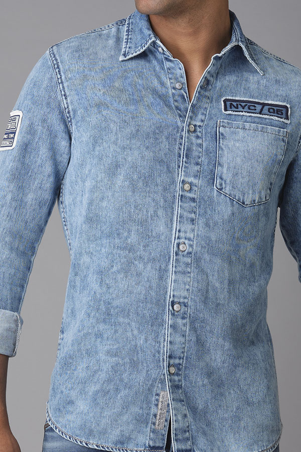 MED BLUE FULL SLEEVE DENIM SHIRT (AXEL F/SLV FIT)