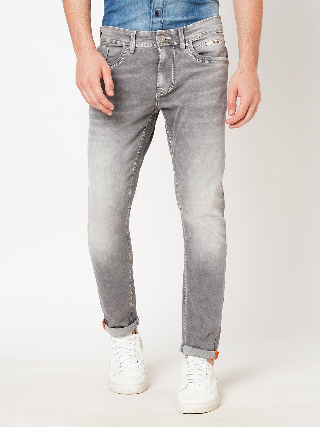 GREY 5 POCKET LOW-RISE ANKLE LENGTH JEANS (SPRINGSTEEN FIT)