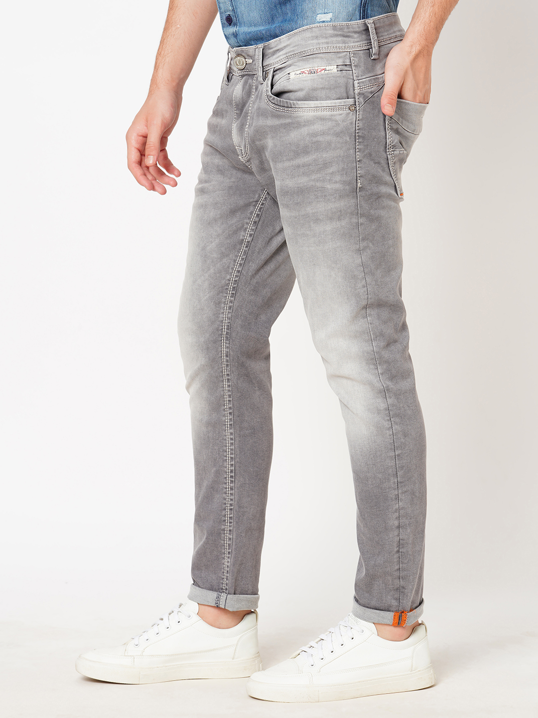 GREY 5 POCKET LOW-RISE ANKLE LENGTH JEANS (SPRINGSTEEN FIT)