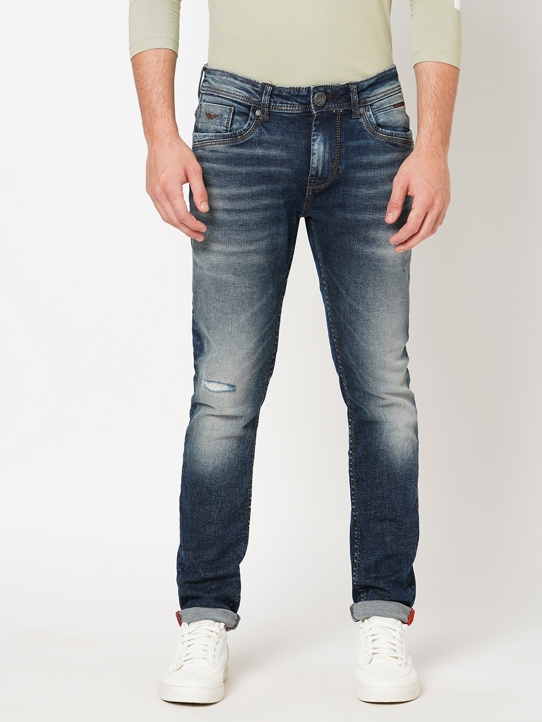 MED BLUE 5 POCKET MID-RISE NARROW TAPERED FIT JEANS (BILLY FIT)