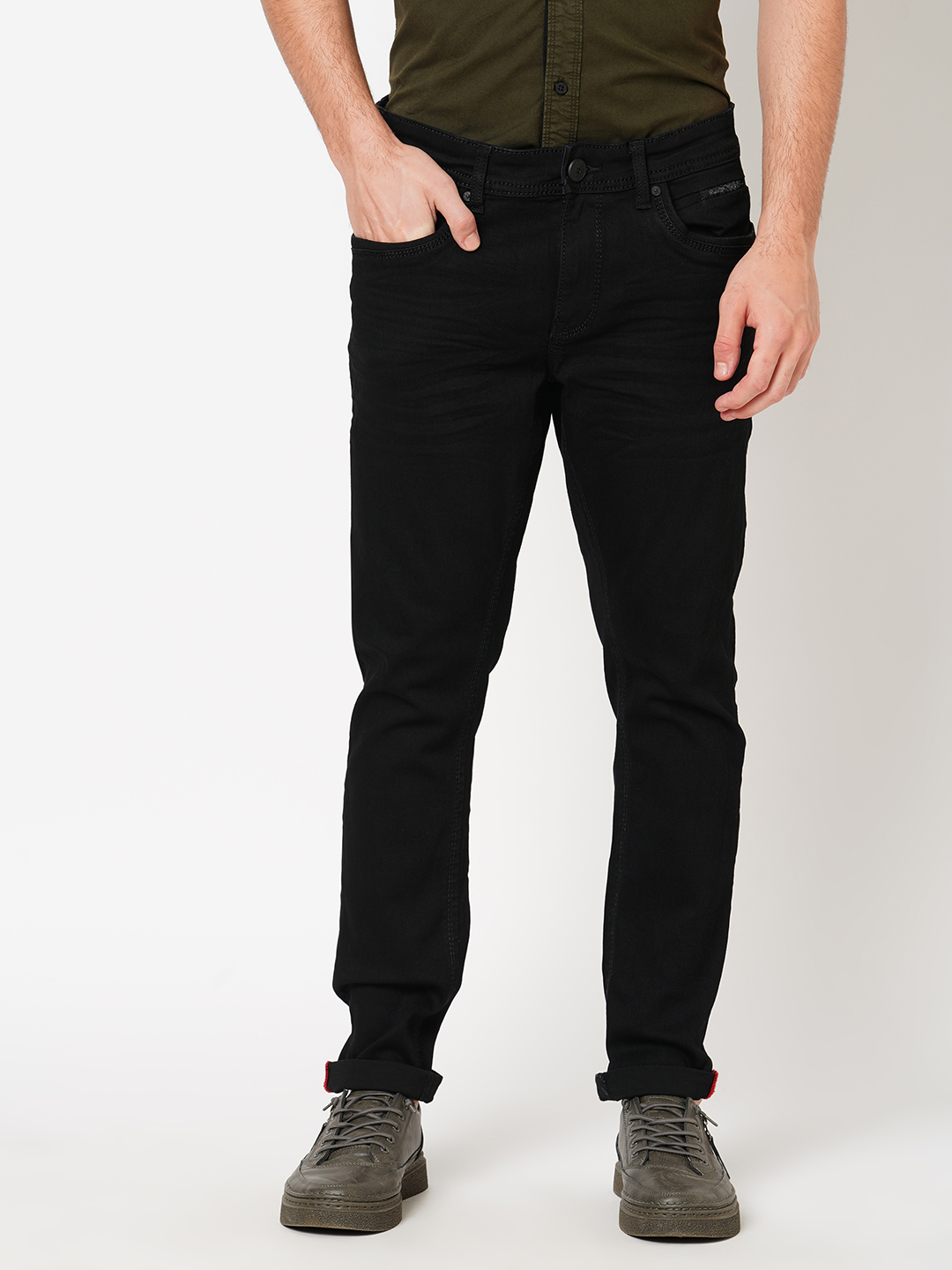 BLACK 5 POCKET LOW-RISE ANKLE LENGTH JEANS (SPRINGSTEEN FIT)