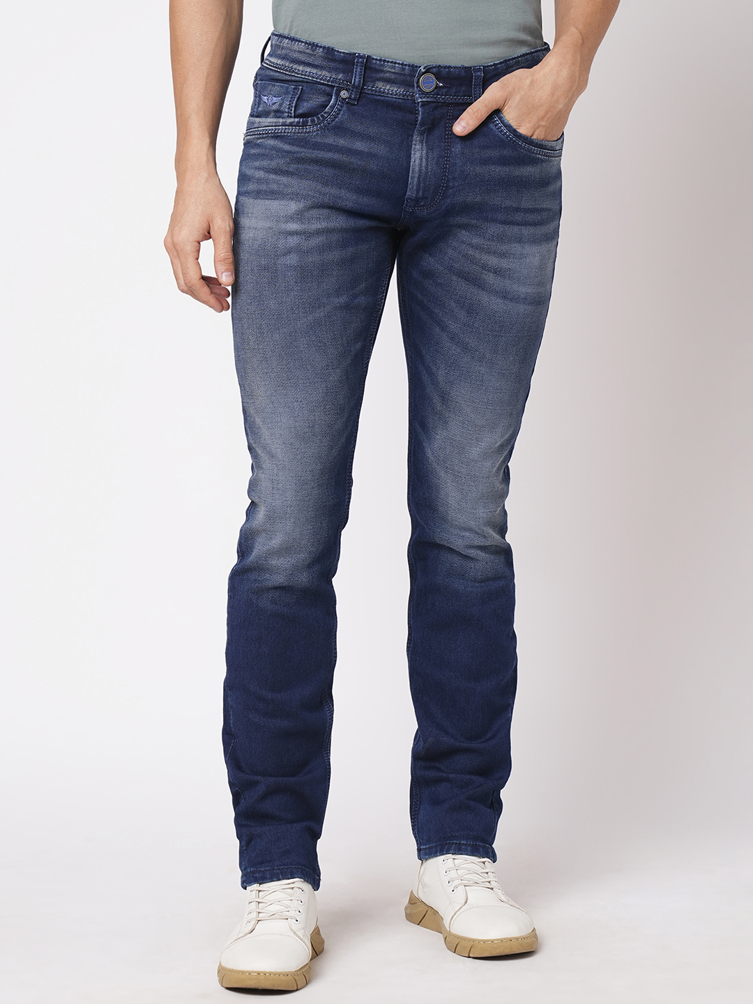 MED BLUE 5 POCKET MID-RISE JEANS (LENNON)