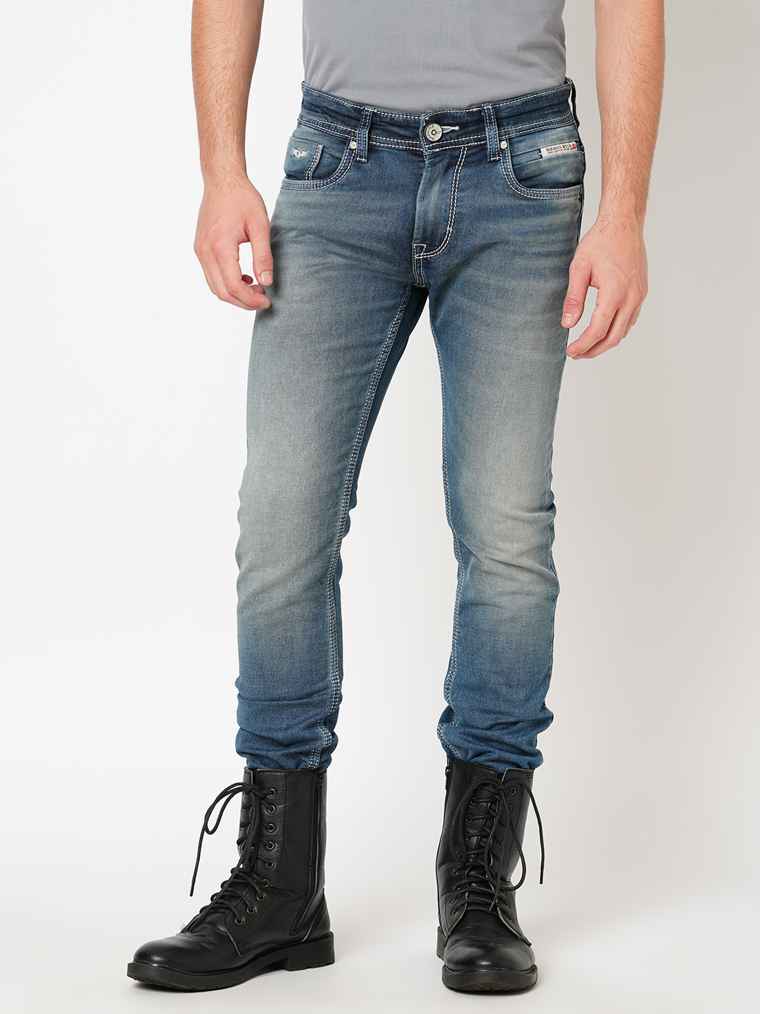 MED BLUE 5 POCKET MID-RISE JEANS (LENNON)