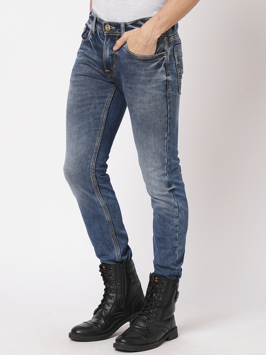 MED BLUE 5 POCKET MID-RISE JEANS (LENNON)