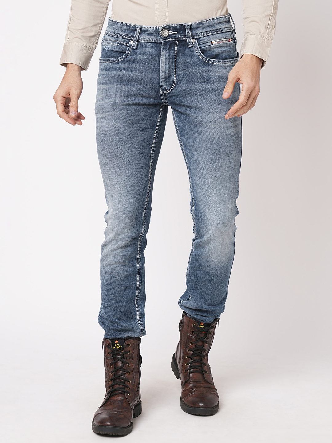 MED BLUE 5 POCKET MID-RISE JEANS (LENNON)