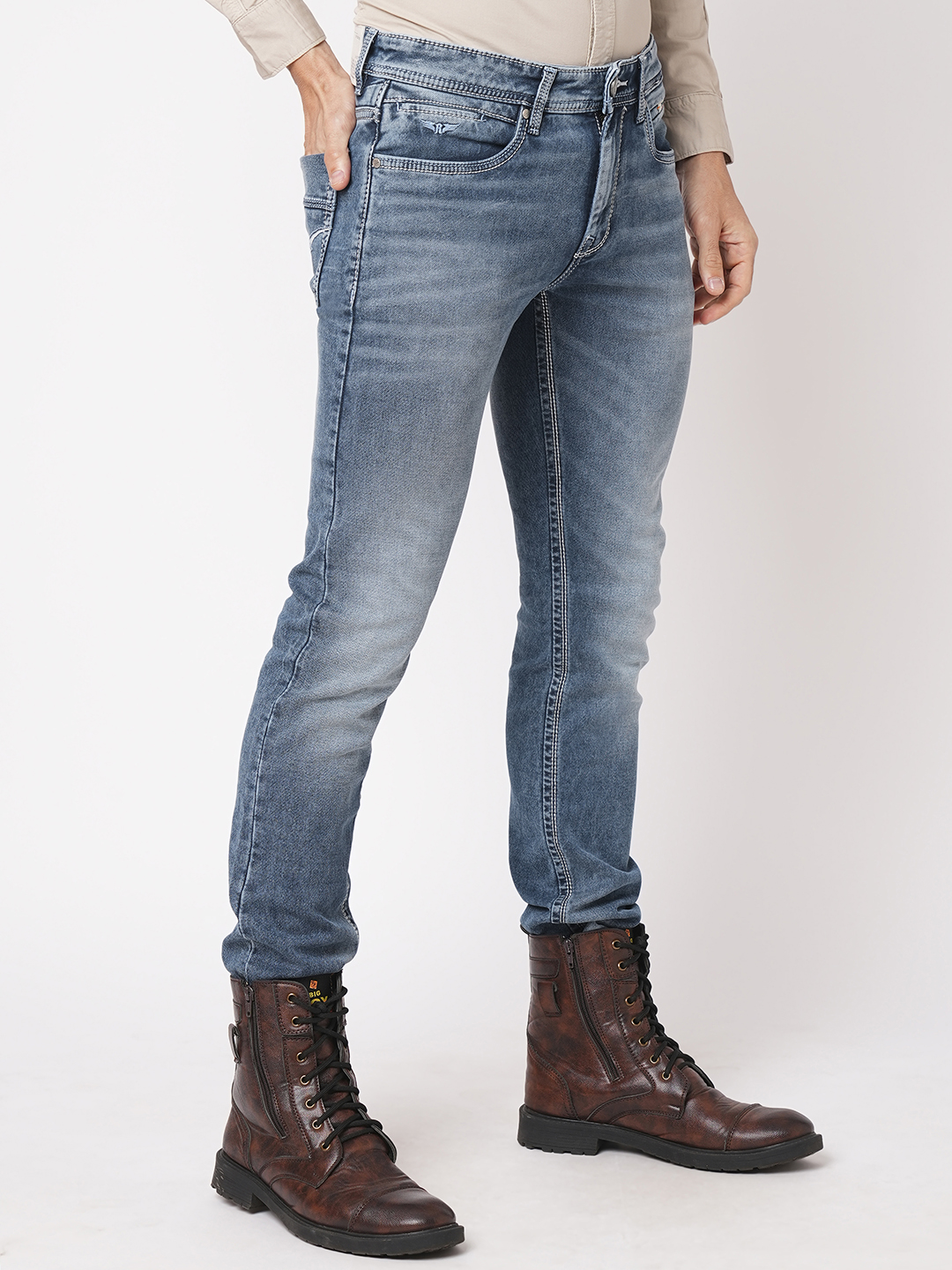 MED BLUE 5 POCKET MID-RISE JEANS (LENNON)