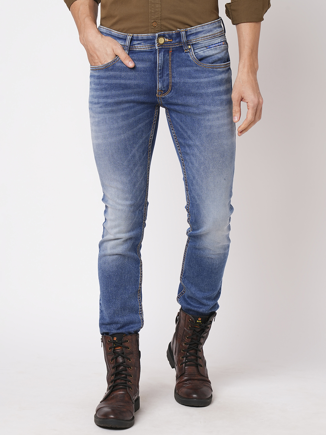 MED BLUE 5 POCKET MID-RISE JEANS (LENNON)