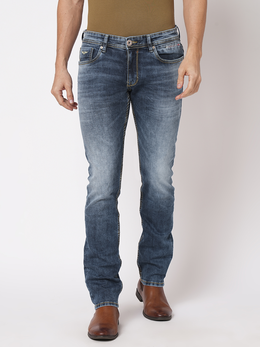 MED BLUE 5 POCKET MID-RISE JEANS (LENNON)