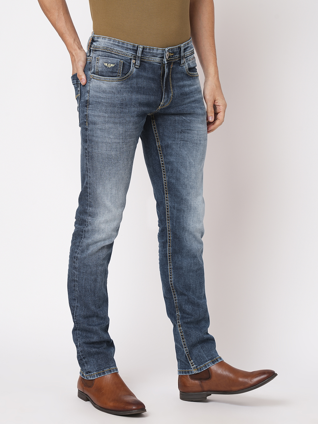 MED BLUE 5 POCKET MID-RISE JEANS (LENNON)