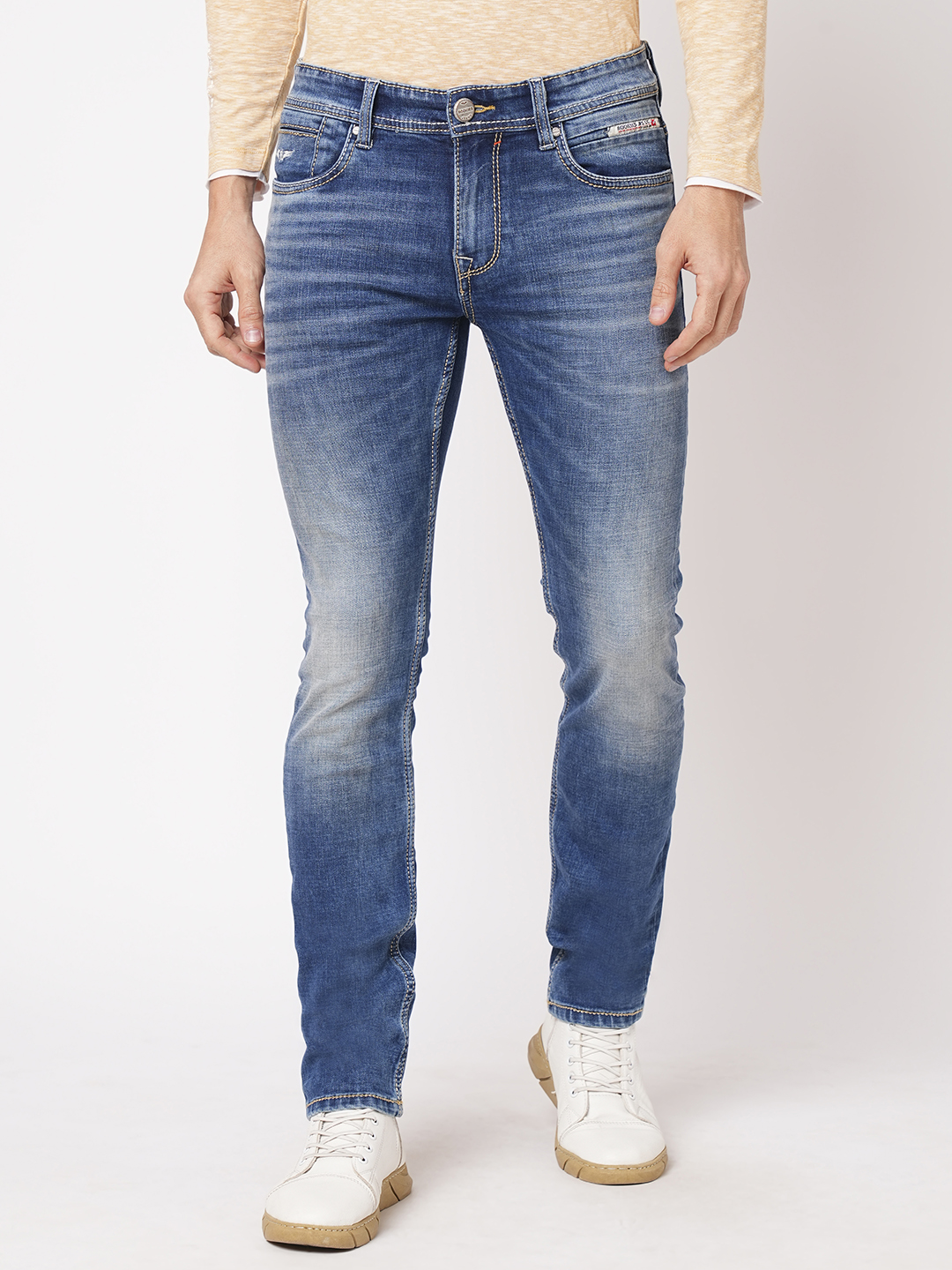 MED BLUE 5 POCKET MID-RISE JEANS (LENNON)