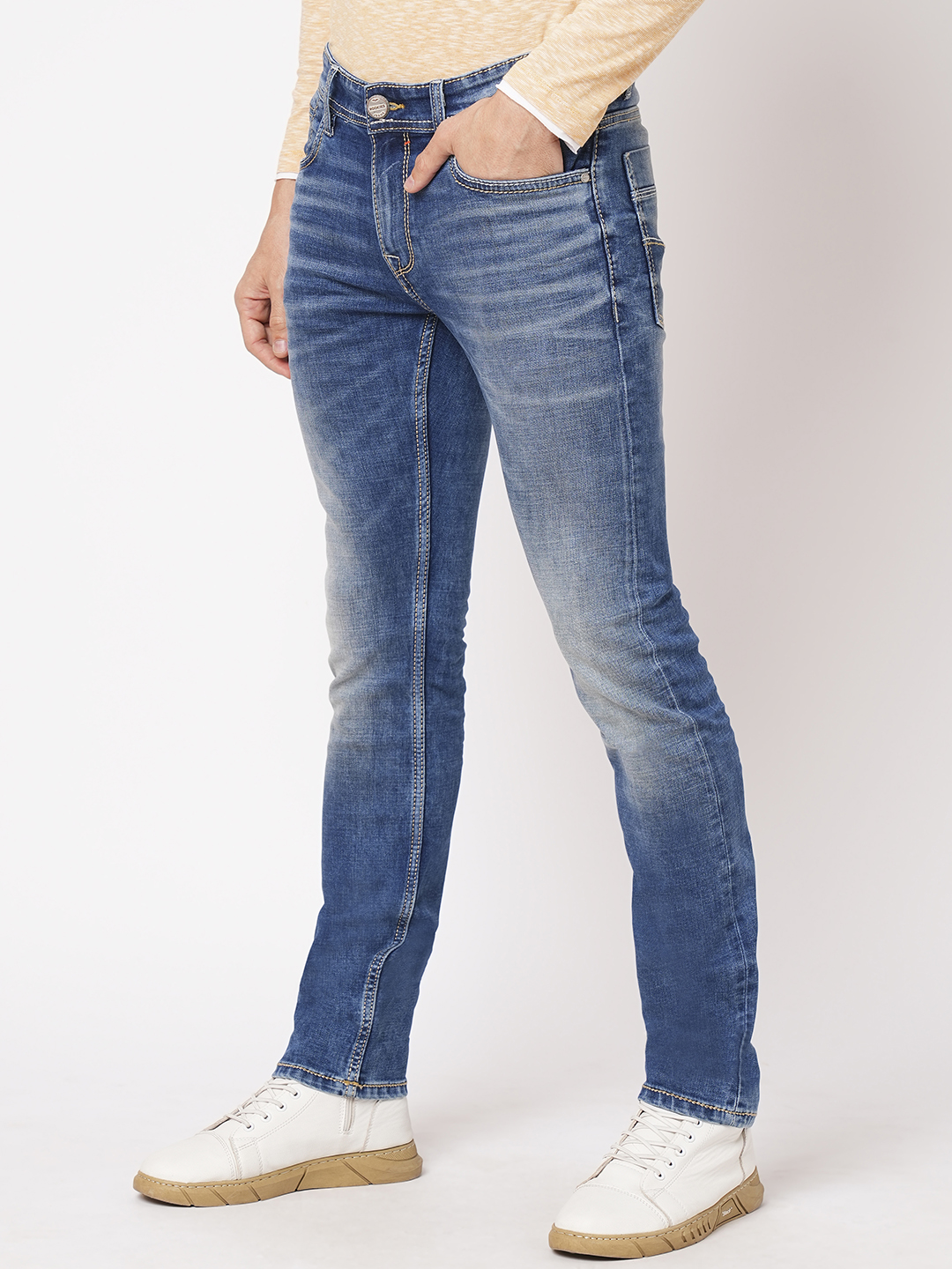 MED BLUE 5 POCKET MID-RISE JEANS (LENNON)